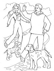 Раскраска Кен и Барби с собаками