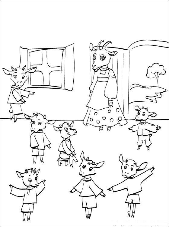 Раскраска для самых маленьких «Волк и семеро козлят»: крупные картинки героев сказок