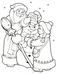 Дед и Снегурочка лепят снеговика