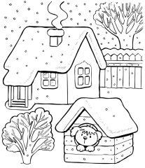Зимний домик и щенок