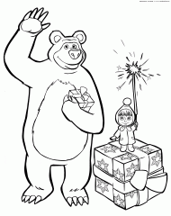 Раскраска новый год маша и медведь