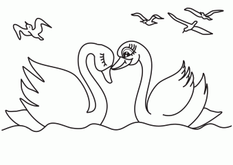 Раскраска лебедьДва лебедя на пруду