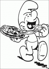 Смурфик ест пиццу