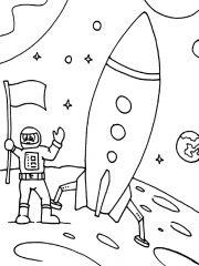 Космонавт с флагом и ракета