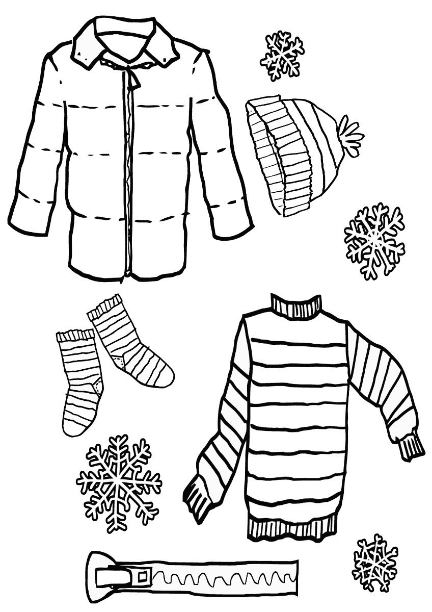 Зимняя одежда раскраска для малышей