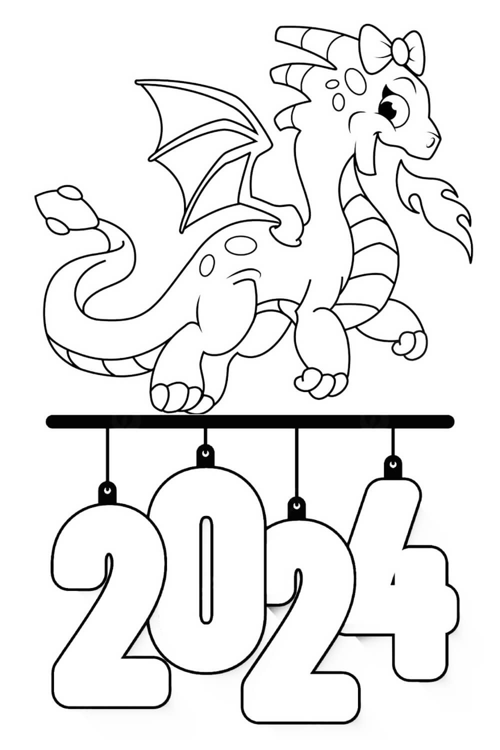 Play Happy New Year 2024 Coloring Sheet for Kids Online